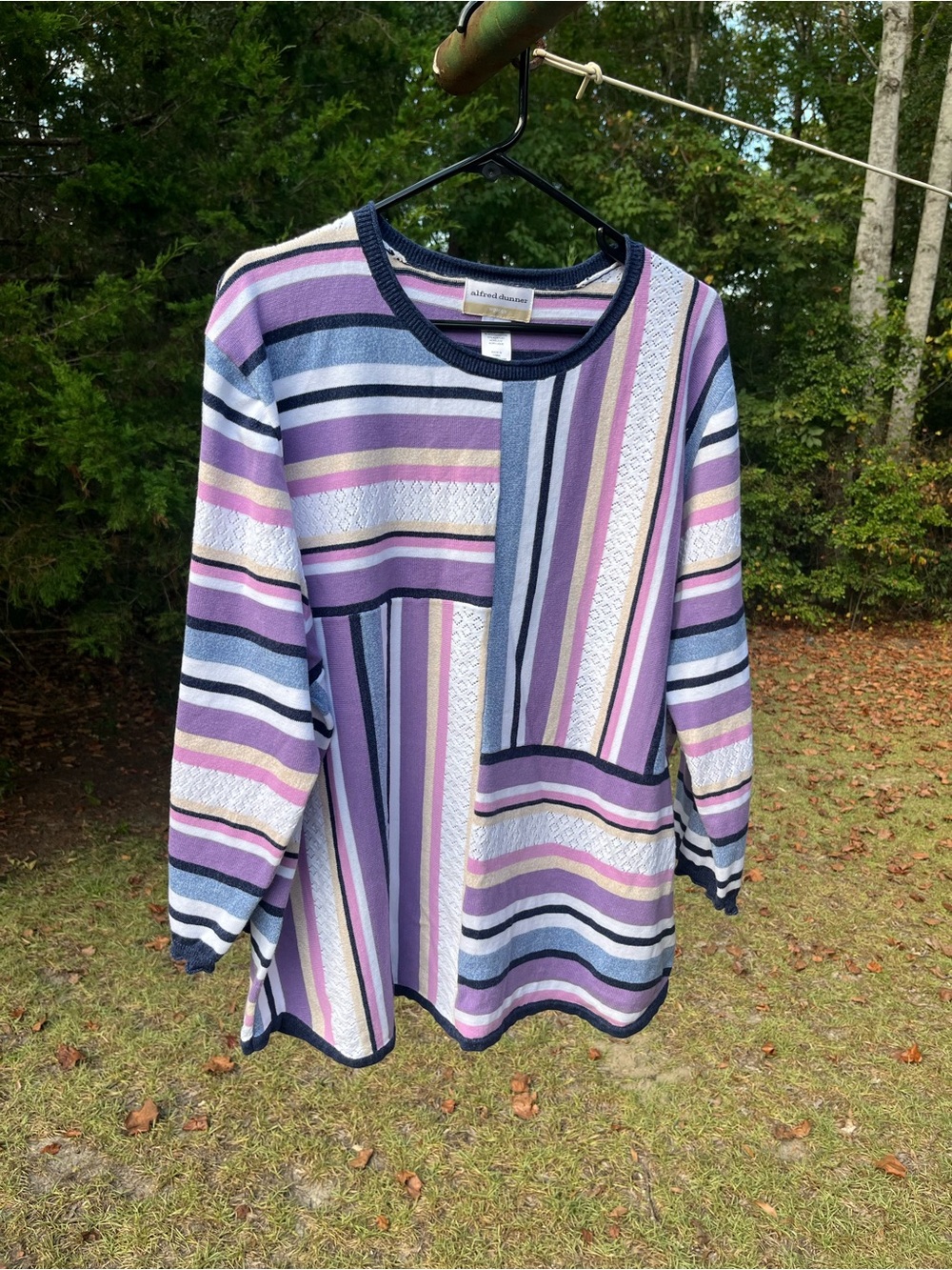 Alfred Dunner Lavender, Navy & White Striped Knit Pullover